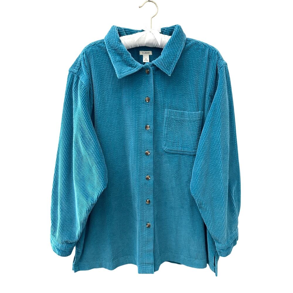 L.L. BEAN Blue Corduroy Button Front Shirt 100% Cotton Overshirt Shacket | XL